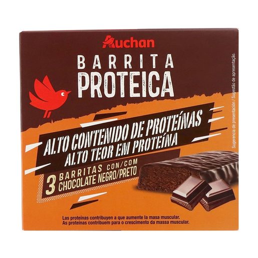 AUCHAN Barrita Proteica com Chocolate Preto 120 g AUCHAN Barrita Proteica com Chocolate Preto 120 g