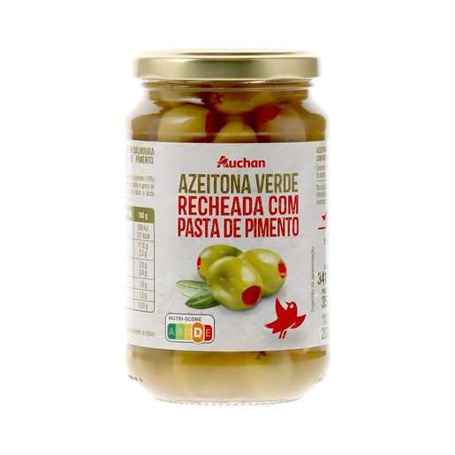 AUCHAN Azeitona Verde Recheada com Pimento 350 g AUCHAN Azeitona Verde Recheada com Pimento 350 g
