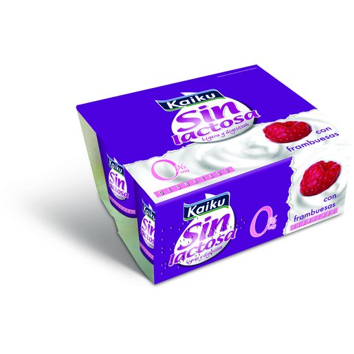 KAIKU Iogurte Magro Sólido Pedaços Framboesa Sem Lactose 4x125 g