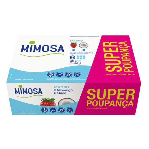 MIMOSA Iogurte Magro Sólido Morango Coco 6x120 g