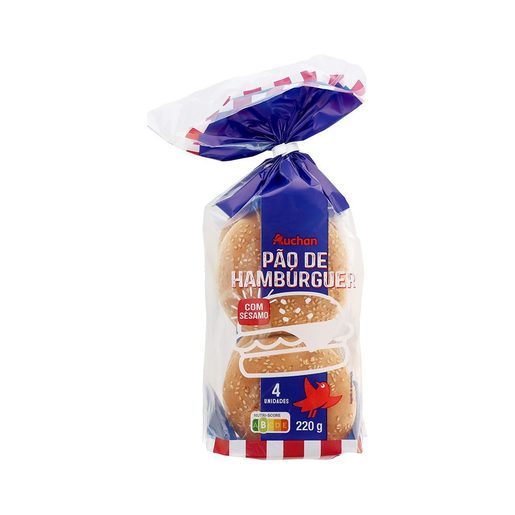 AUCHAN Pão Hamburguer com Sésamo 220 g AUCHAN Pão Hamburguer com Sésamo 220 g