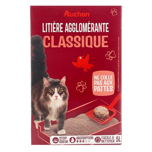 AUCHAN Areia para Gato Mineral Aglomerante Compact 5 L AUCHAN Areia para Gato Mineral Aglomerante Compact 5 L