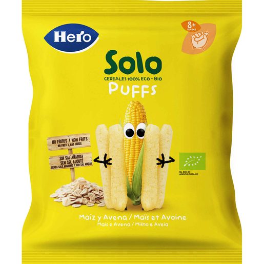 HERO SOLO Snack Para Bebé Puffs de Milho e Aveia Bio 25 g