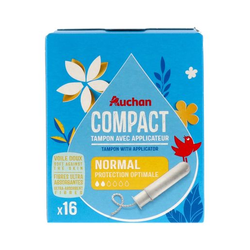 AUCHAN Tampões Compacto Normal com Aplicador 16 un AUCHAN Tampões Compacto Normal com Aplicador 16 un