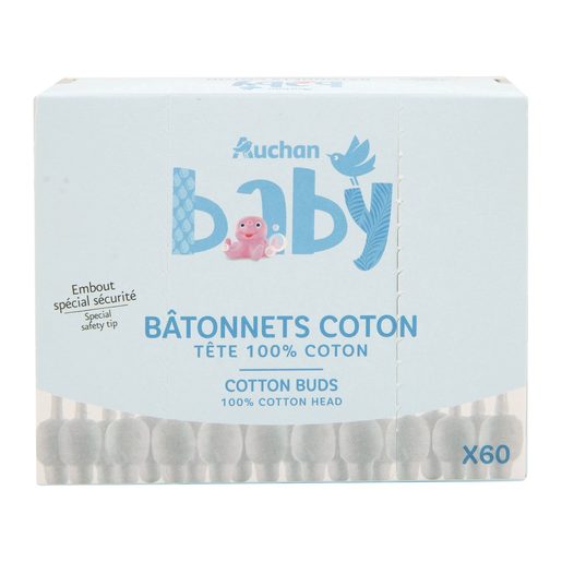 AUCHAN Cotonetes Baby 100% Algodão com Proteção 60 un AUCHAN Cotonetes Baby 100% Algodão com Proteção 60 un