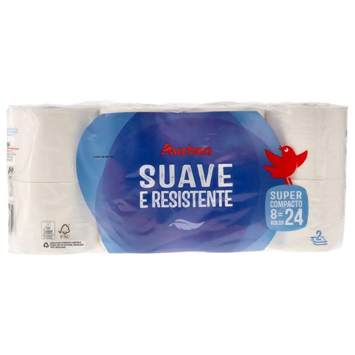 AUCHAN Papel Higiénico Suave e Resistente 2 Folhas (8=24 Rolos) 8 un