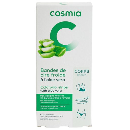 COSMIA Bandas de Cera Fria Corpo Pele Sensível com Aloé Vera 20 un