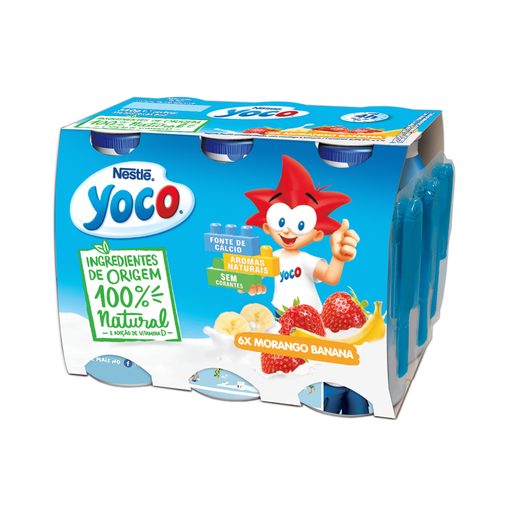 YOCO Iogurte Líquido com Palhinhas Morango Banana 6x90 g