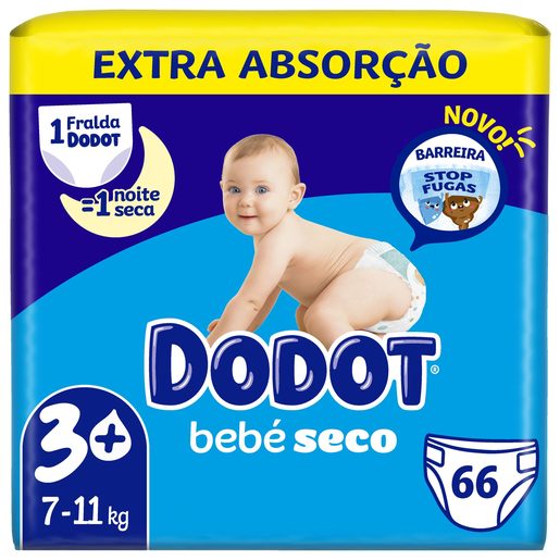 DODOT Fraldas Bebé-Seco Tamanho 3+ (7-11 kg) 66 un