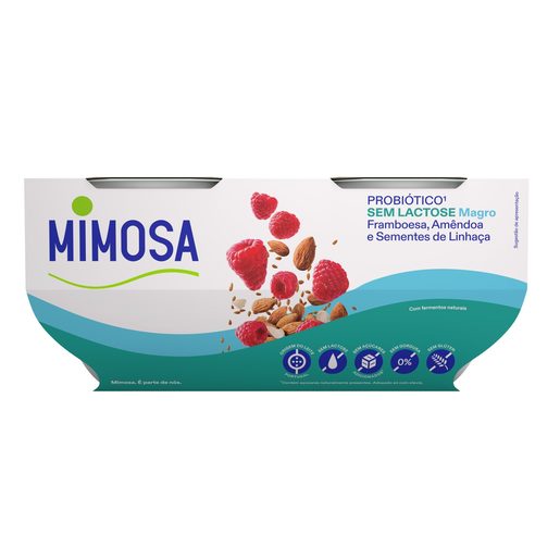 MIMOSA Iogurte Magro Sem Lactose Probiótico Framboesa Amêndoa e Sementes Linhaça 4x151 g