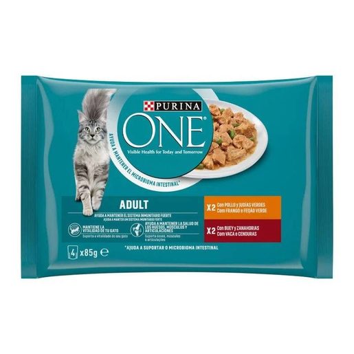 PURINA ONE Alimento Húmido para Gato Adulto Frango e Vaca 4x85 g