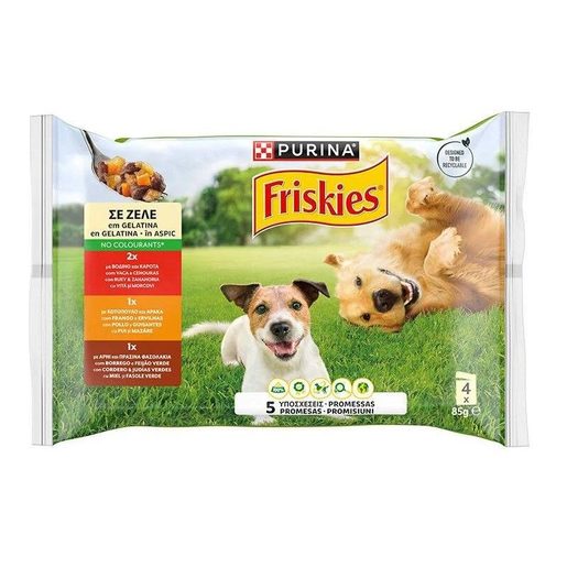 FRISKIES Alimento Cão Adulto Pedaços em Gelatina Vaca / Frango / Borrego 4x85 g