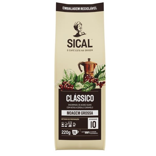 SICAL Café Torrado 5 estrelas Lote Clássico Moagem Grossa (Intensidade 10) 220 g